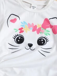 SHEIN Toddler Girls Cartoon Graphic Tee & Trousers - Multicolor - View 3