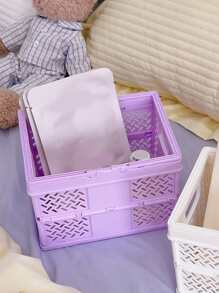1pc Foldable Plastic Storage Basket, Minimalist Purple Storage Basket For Home - Purple - View 3