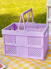1pc Foldable Plastic Storage Basket, Minimalist Purple Storage Basket For Home - Purple - View 4