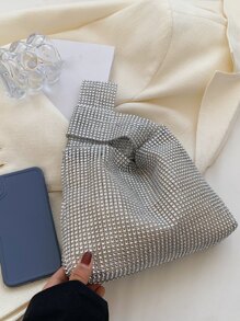 迷你水鑽裝飾金屬亮絲方包 - 銀色 - 查看 4