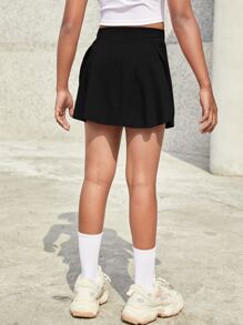 SHEIN Leap Crew Tween Girl Solid Color Sports Anti-Light Skirt, Solid Color Detail Skirt With Pocket - Black - View 2