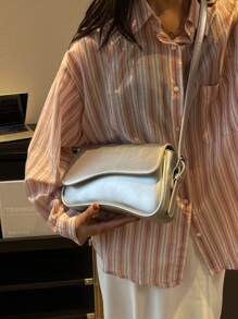 金屬質感翻蓋包 - 銀色 - 查看 3