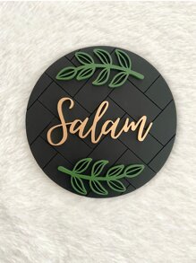 1pc Wooden Wall Hanging, Funny Letter & Leaf Decor Round Hanging Decoration For Home