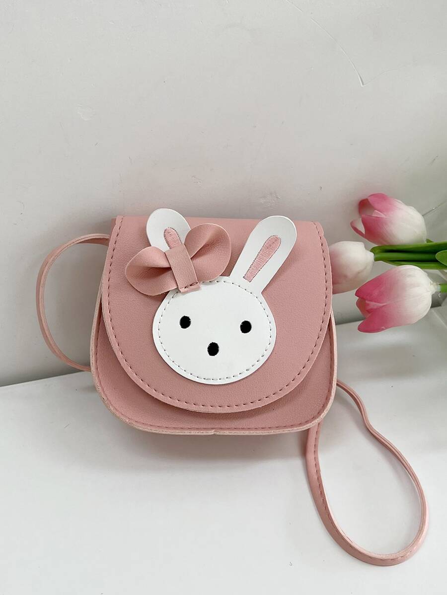 Chicas Bolso sillín con diseño de conejo de dibujos animados con diseño de lazo con solapa - Rosa - Ver 1