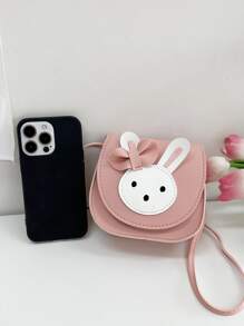 Chicas Bolso sillín con diseño de conejo de dibujos animados con diseño de lazo con solapa - Rosa - Ver 6