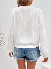 SHEIN Frenchy 素色落肩袖運動衫 - 白色 - 查看 2