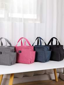 1pc Black Insulated Lunch Bag, Modern Polyester Lunch Bag For School, Office - Black - View 2