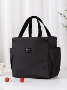 1pc Black Insulated Lunch Bag, Modern Polyester Lunch Bag For School, Office - Black - View 1