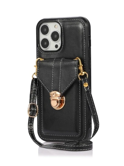 Iphone 16 1pc Fashionable Detachable Cross Body Strap Card Holder Phone Case, Compatible With IPhone 15 Pro Max And Galaxy S24 Ultra 5G