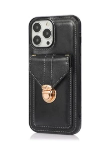 Compatible With Iphone 16 1pc Fashionable Detachable Cross Body Strap Card Holder Phone Case, Compatible With IPhone 15 Pro Max And Compatible With Galaxy S24 Ultra 5G - Black - View 5