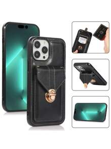 Compatible With Iphone 16 1pc Fashionable Detachable Cross Body Strap Card Holder Phone Case, Compatible With IPhone 15 Pro Max And Compatible With Galaxy S24 Ultra 5G - Black - View 2