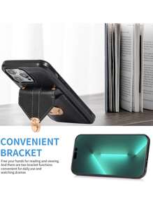 Compatible With Iphone 16 1pc Fashionable Detachable Cross Body Strap Card Holder Phone Case, Compatible With IPhone 15 Pro Max And Compatible With Galaxy S24 Ultra 5G - Black - View 6