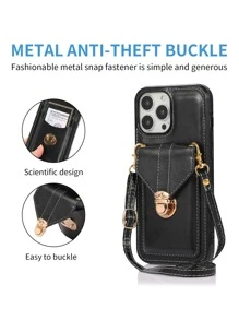 Compatible With Iphone 16 1pc Fashionable Detachable Cross Body Strap Card Holder Phone Case, Compatible With IPhone 15 Pro Max And Compatible With Galaxy S24 Ultra 5G - Black - View 7
