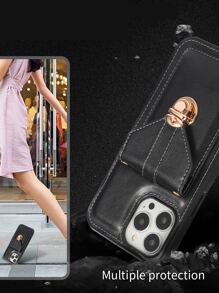 Compatible With Iphone 16 1pc Fashionable Detachable Cross Body Strap Card Holder Phone Case, Compatible With IPhone 15 Pro Max And Compatible With Galaxy S24 Ultra 5G - Black - View 8