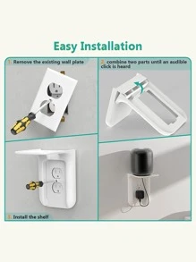 1入組塑料壁掛式儲物架純白色免打孔壁掛式家用浮動擱板 - 白色 - 查看 3