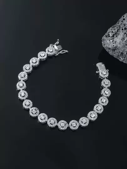 1 st Fashionabla minimalistiska kopparrunda cubic zirconia & flätade justerbara bröllopsarmband