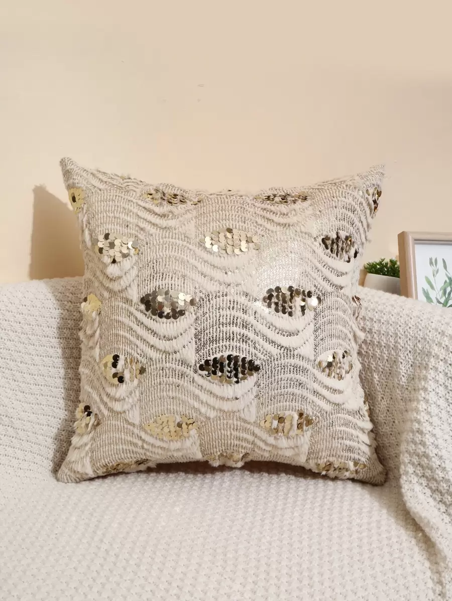1 Stück Pailletten-Stickerei abstrakte Augen Plüsch bestickte Kissenbezug Luxus Dekoration Kissenbezug - Beige - Übersicht 1