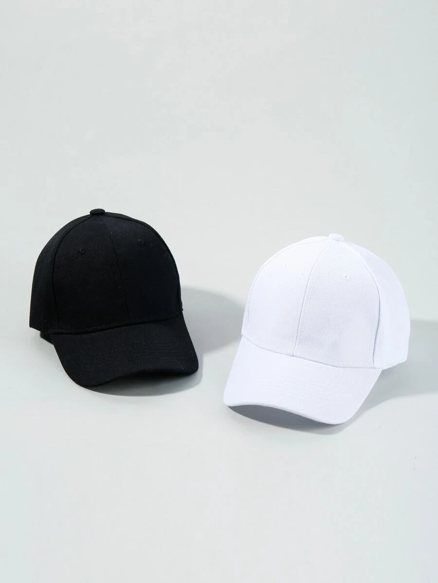2pcs Solid Baseball Cap - Black and White - View 1