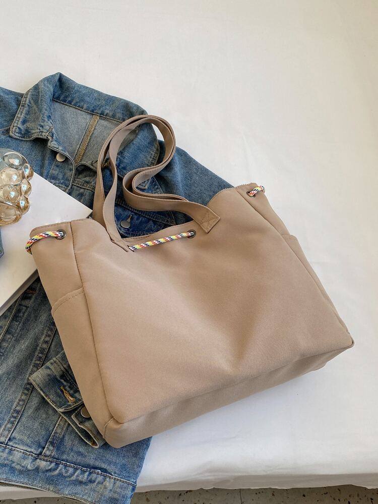 Drawstring Design Pocket Front Shopper Bag School Bag For Graduate, Teen Girls, Freshman, Sophomore, Junior & Senior In College, University & High School, Perfect For Outdoors ,Travel & Back To School