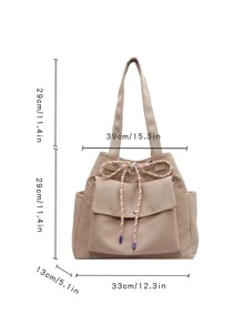 Thiết kế dây rút Túi phía trước Túi mua sắm Túi đi học dành cho sinh viên tốt nghiệp, cô gái tuổi teen, sinh viên năm nhất, sinh viên năm hai, trung học cơ sở và trung học phổ thông, đại học và trung học phổ thông, hoàn hảo cho hoạt động ngoài trời, du lịch và quay lại trường học - Màu Khaki - Xem 4