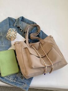 Thiết kế dây rút Túi phía trước Túi mua sắm Túi đi học dành cho sinh viên tốt nghiệp, cô gái tuổi teen, sinh viên năm nhất, sinh viên năm hai, trung học cơ sở và trung học phổ thông, đại học và trung học phổ thông, hoàn hảo cho hoạt động ngoài trời, du lịch và quay lại trường học - Màu Khaki - Xem 5