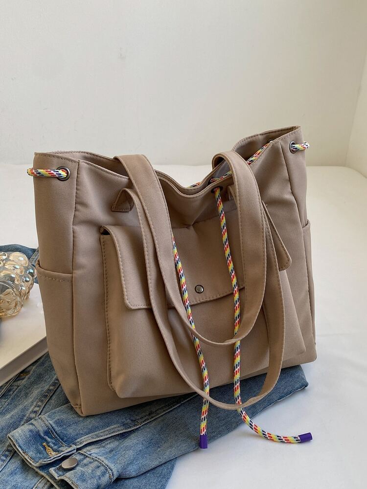 Drawstring Design Pocket Front Shopper Bag School Bag For Graduate, Teen Girls, Freshman, Sophomore, Junior & Senior In College, University & High School, Perfect For Outdoors ,Travel & Back To School