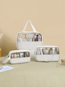 1pc Portable Toiletry Storage Bag, PVC Clear Storage Bag For Home And Travel - White - View 1