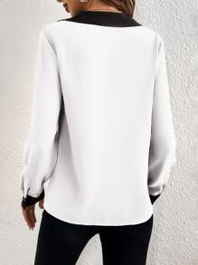 SHEIN Frenchy Contrast Trim Blouse - White - View 2