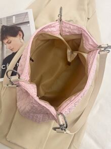 補丁細節鏈條肩帶托特包 - 粉色 - 查看 4