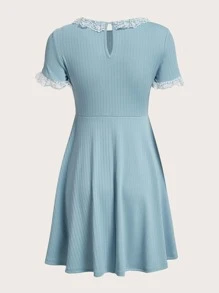 SHEIN Teen Girls Contrast Lace Bow Front Dress - Baby Blue - View 2