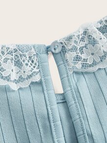 SHEIN Teen Girls Contrast Lace Bow Front Dress - Baby Blue - View 4