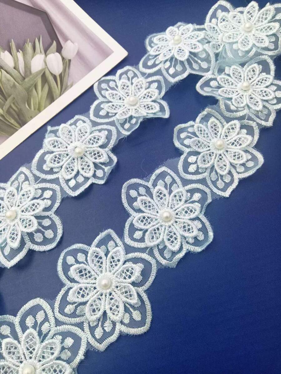 1 cuộn Ngọc Trai Giả Trang Trí Hoa Thiết Kế May Dải Đơn Giản Polyester Phối Ren Dây May - trắng - Xem 1