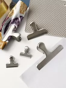 1入組不銹鋼密封極簡素色銀手動食品密封夾