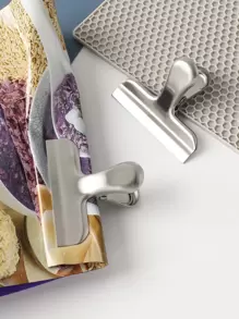 1入組不銹鋼密封極簡素色銀手動食品密封夾