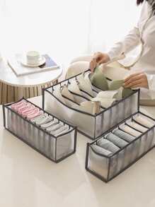 1 caja de almacenamiento de cajón de poliamida, caja de almacenamiento de ropa interior de cajón plegable multifunción gris para el hogar - Gris - Ver 4