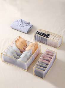 1 caja de almacenamiento de cajón de poliamida, caja de almacenamiento de ropa interior de cajón plegable multifunción gris para el hogar - Gris - Ver 5