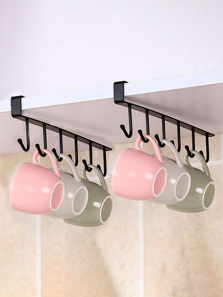 1Pc 6 Móc Treo Kệ, Tủ Quần Áo Tủ Kim Loại Dưới Kệ, cốc Móc Treo Phòng Tắm Nhà Bếp Tổ Chức Giá Treo Giá Đỡ - màu đen - Xem 1