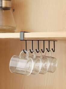 1Pc 6 Móc Treo Kệ, Tủ Quần Áo Tủ Kim Loại Dưới Kệ, cốc Móc Treo Phòng Tắm Nhà Bếp Tổ Chức Giá Treo Giá Đỡ - màu đen - Xem 2