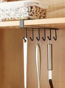 1Pc 6 Móc Treo Kệ, Tủ Quần Áo Tủ Kim Loại Dưới Kệ, cốc Móc Treo Phòng Tắm Nhà Bếp Tổ Chức Giá Treo Giá Đỡ - màu đen - Xem 5