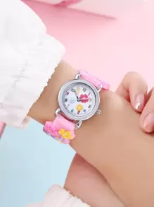 1入組兒童花朵印花錶盤石英表 - 粉色 - 查看 2