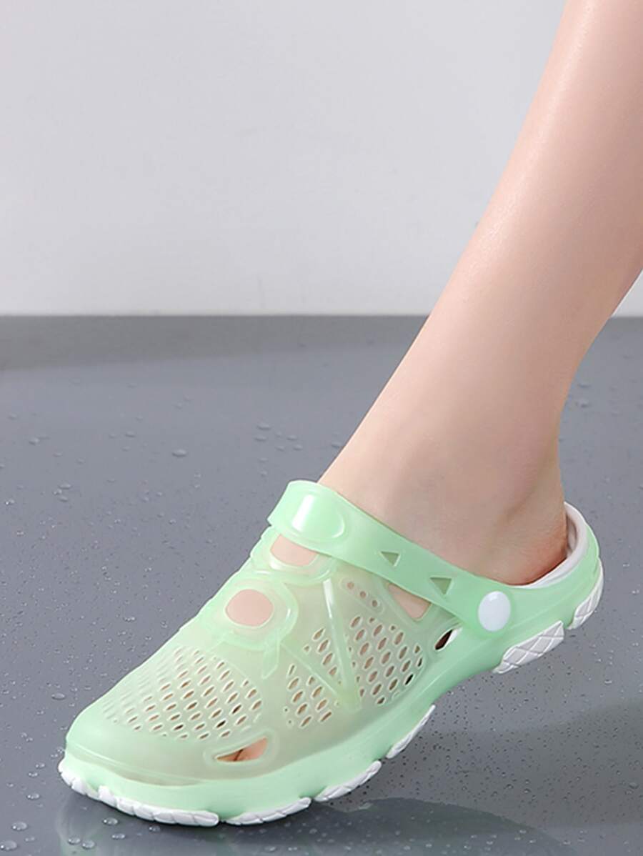 Women Comfortable Hollow Out Clogs Preppy Green EVA Vented Clogs - Green - View 1