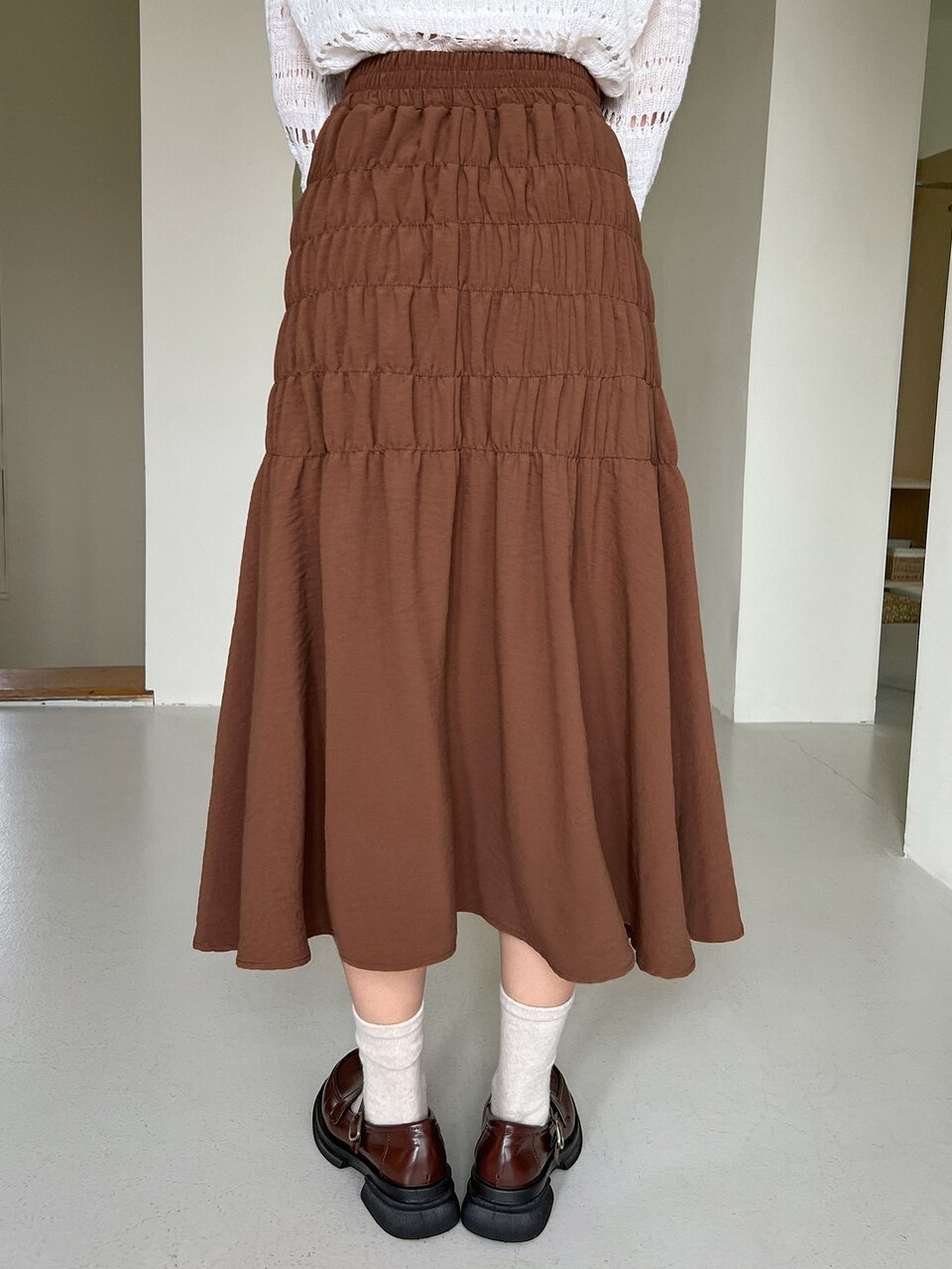 Solid Elastic Waist Skirt