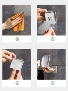 1pc Plastic Soap Dish Holder, Punch-free Wall Mounted Soap Dish For Bathroom - Grey - View 8