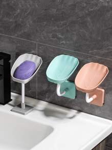 1pc Plastic Soap Dish Holder, Punch-free Wall Mounted Soap Dish For Bathroom - Grey - View 6