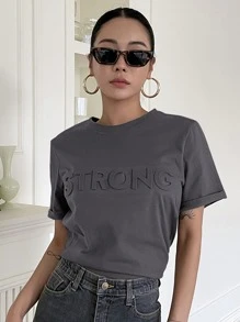 DAZY Đồ họa Chữ cái Áo thun - Màu xám đen - Xem 1