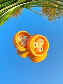 Cartoon Steamed Stuffed Bun Decor Stud Earrings - Multicolor - View 1