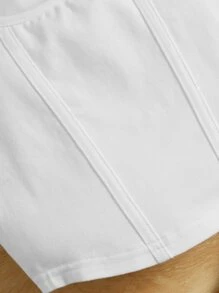 Tween Girls' Elegant Solid Color Sleeveless Tank Top With Big U-Shaped Press Pleat And Curved Hem For Summer - White - View 4