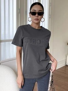 DAZY Đồ họa Chữ cái Áo thun - Màu xám đen - Xem 4