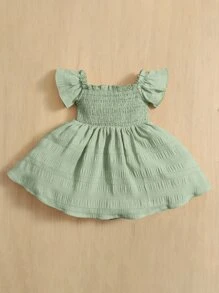 SHEIN Đầm tay cánh bướm cho bé gái, kiểu dáng thoải mái, dễ thương, ngọt ngào, phù hợp cho mùa hè. - Màu xanh Bạc hà - Xem 2