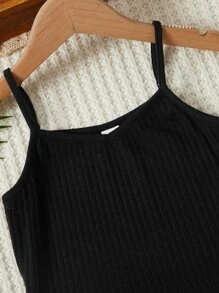 SHEIN 少女羅紋針織背心上衣和熱帶印花紙袋腰帶短褲